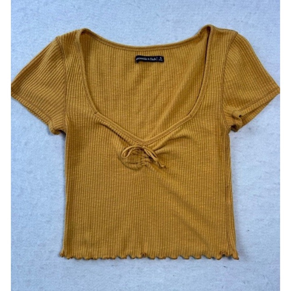 Abercrombie & Fitch Womens Top SML Ribbed Stretch Tie-Front‎ Crop Top Ruffled